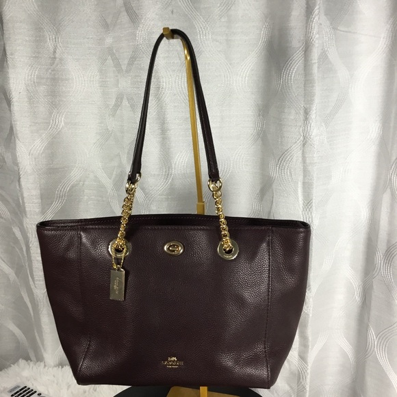 Coach Handbags - Coach Pebbled Leather Tote in Deep Burgundy with Gold Hardware